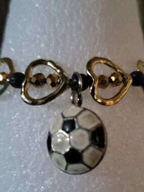Lovely Gold Heart Shaped Elastic Wrist Wrap with Soccer Ball Charm